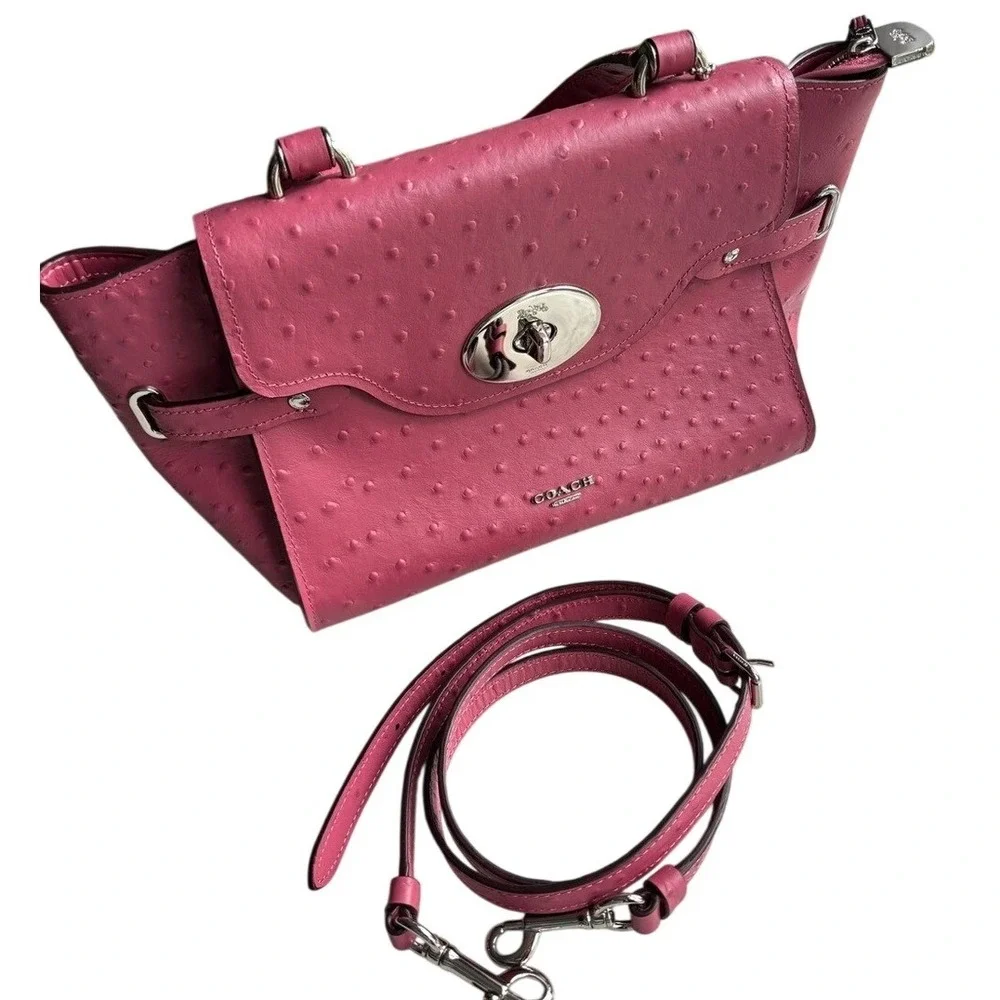 Coach Blake Ostritch Flap Carryall Top Handle Satchel Embossed Leather